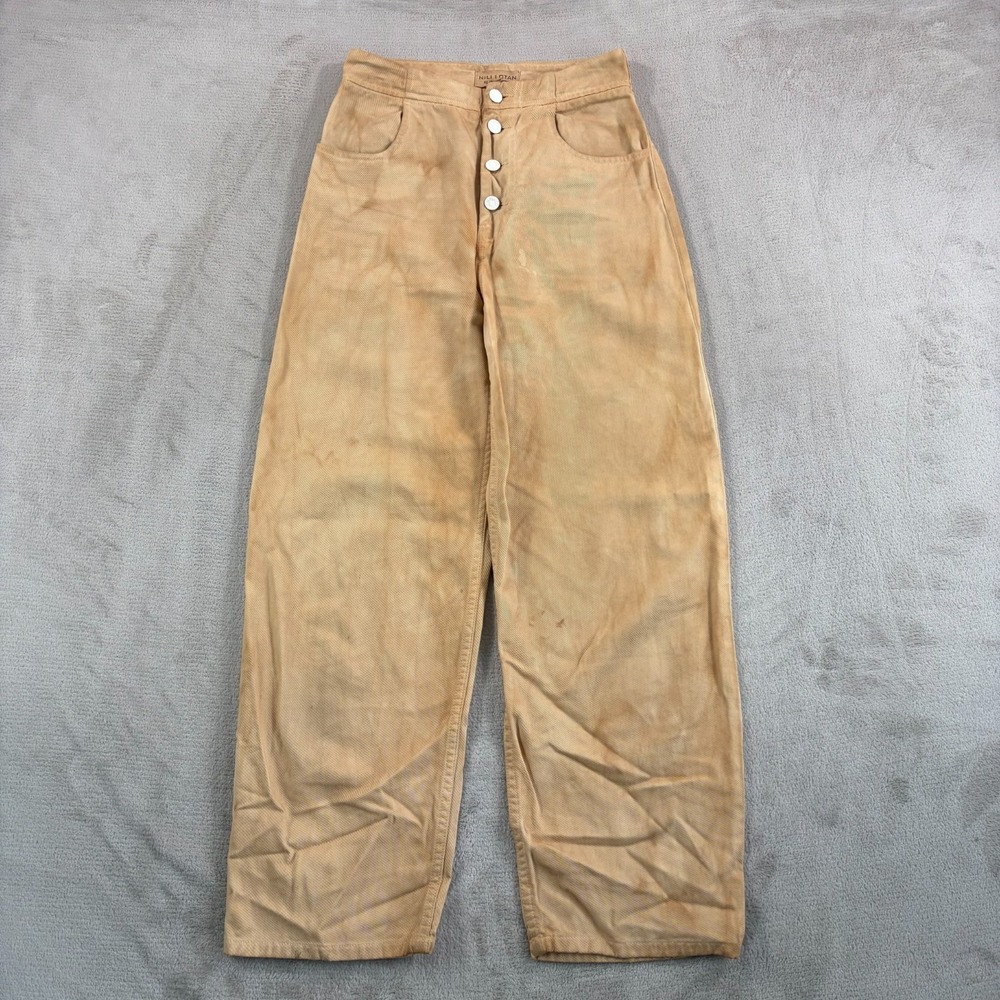 Nili Lotan Toledo Exposed Button Barrel Pants in‎ Vintage Tobacco Brown Women 2